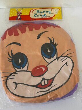 Vintage 70's Blow-up Inflatable Vinyl Purple Easter Bunny w/ Carrot  46"